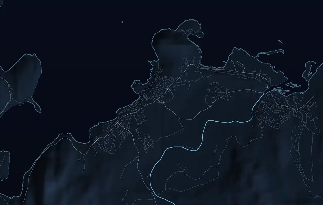Relieffkart over Alta og Altafjorden laget fra SRTM-høydedata og OpenStreetMap